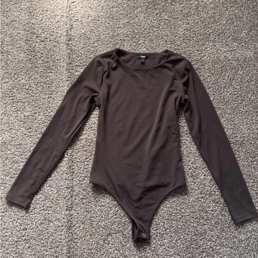 Express XS Chocolate Brown Body Contour Long Sleeve Bodysuit